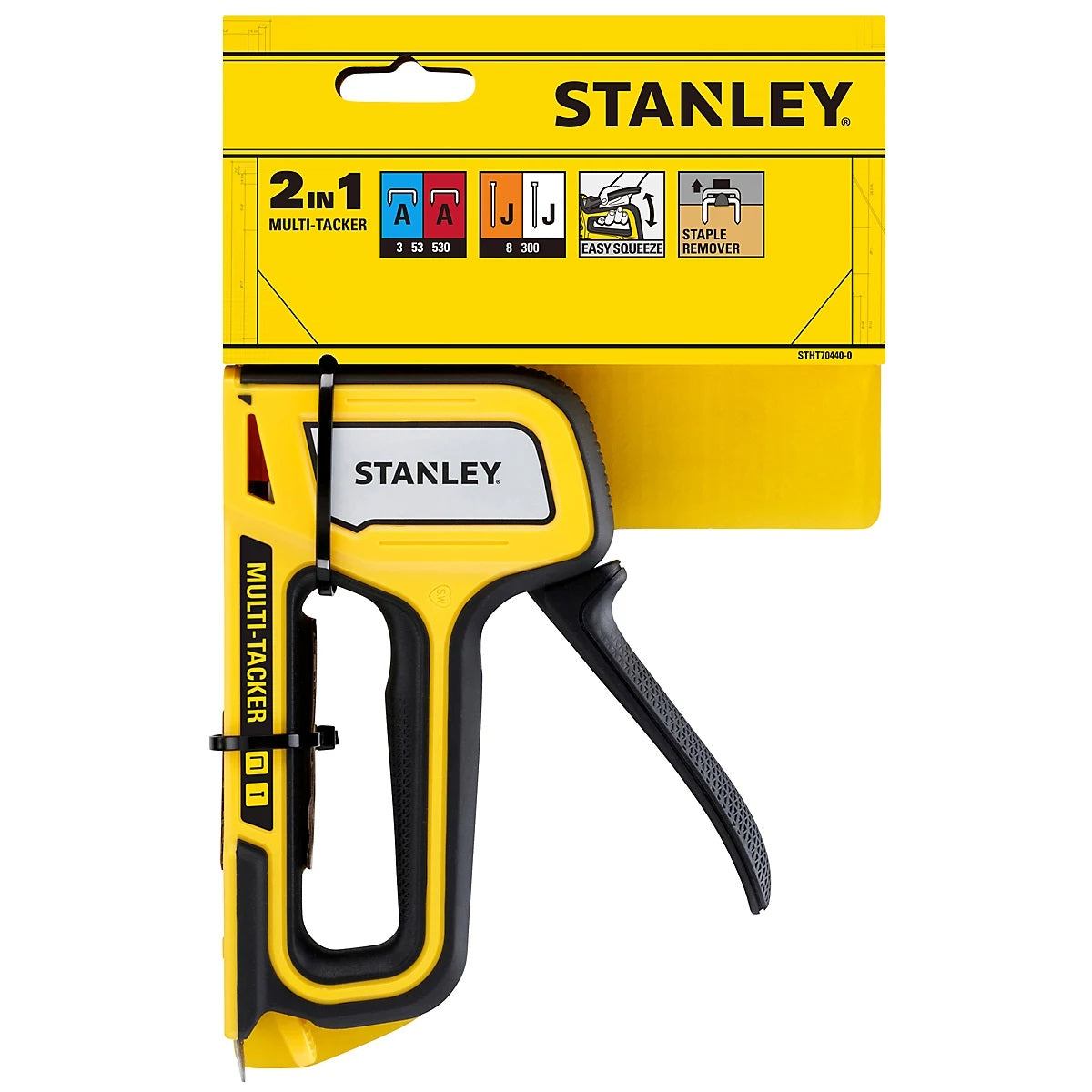 Stanley Light Duty Stapler Tacker Yellow and Black STHT70440-8 | 2in1 Type A and J | Easy Squeeze Hand Staple Gun | Durable and Ergonomic Stapler | For Home-Office and DIY Projects
