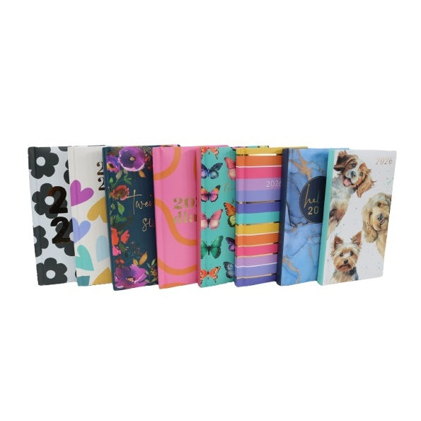 Tallon 2026 Slim Hardback Diaries Multicoloured Pack of 1 0320-FSC | Assorted Designs | Daily Planner with Week-to-View Pages | Colourful Premium Journal Notebook | For Home-School or Office
