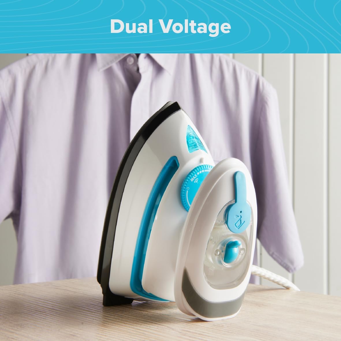 Quest Dual Voltage Travel Steam Iron White 14.3cm x 7.8cm x 9.5cm 408W 34000 | Heats up in 30 Seconds | Steam Output | 30ml Capacity | Non-Stick Soleplate | 1.9 Meter Cable | Variable Steam Function | Cable Clip | Temperature Dial Function