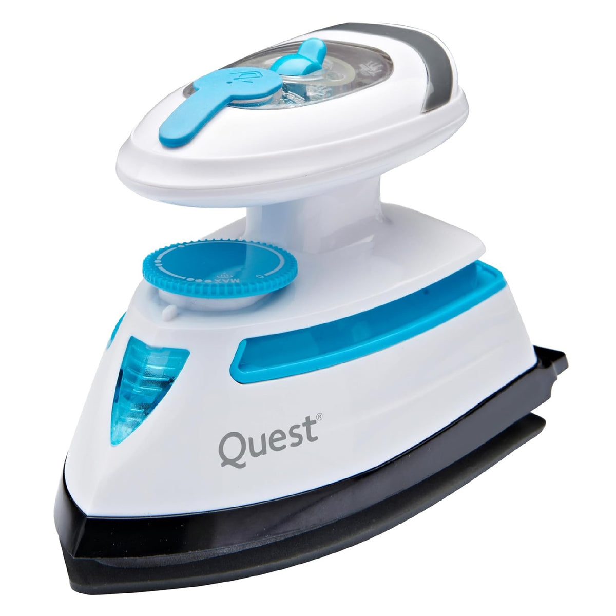 Quest Dual Voltage Travel Steam Iron White 14.3cm x 7.8cm x 9.5cm 408W 34000 | Heats up in 30 Seconds | Steam Output | 30ml Capacity | Non-Stick Soleplate | 1.9 Meter Cable | Variable Steam Function | Cable Clip | Temperature Dial Function