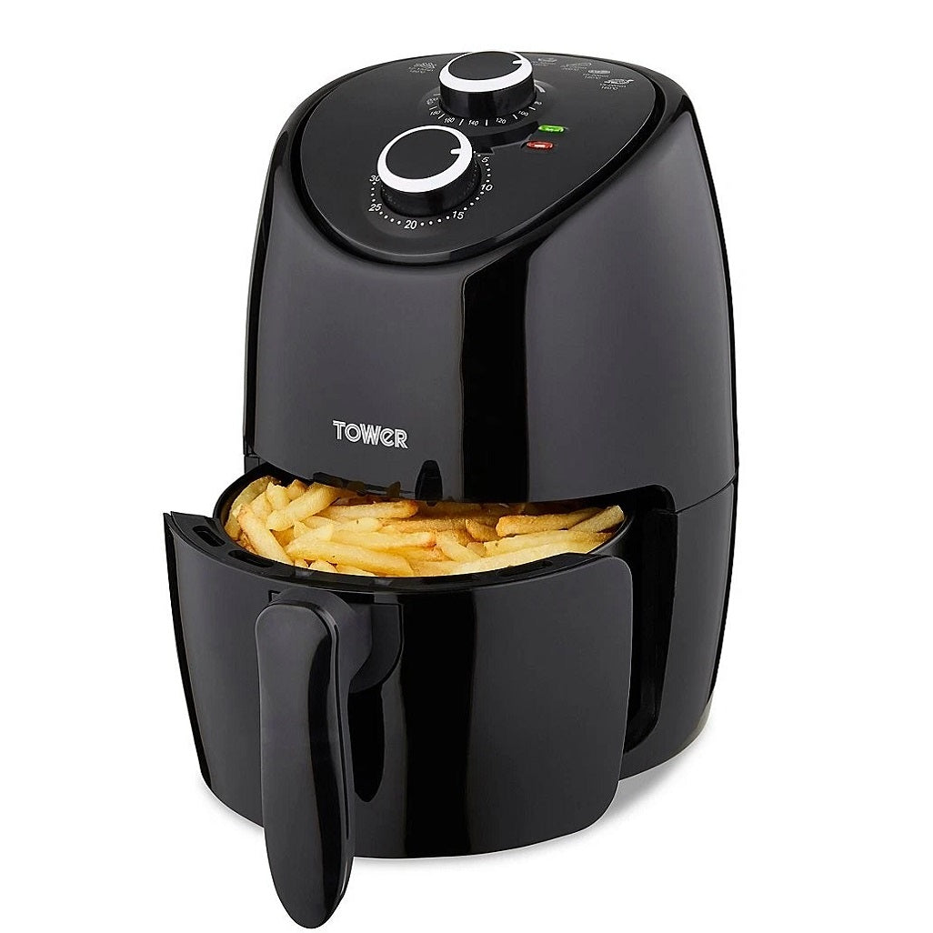 Tower Vortx Air Fryer Black 2 Litre T17087 | Easy to Use Control Dials | Non-Stick Coated Frying Basket | Rapid Air Circulation | Cooks 30 Percent Faster | Using 99 Percent Less Oil | Uses upto 70 Percent Less Energy