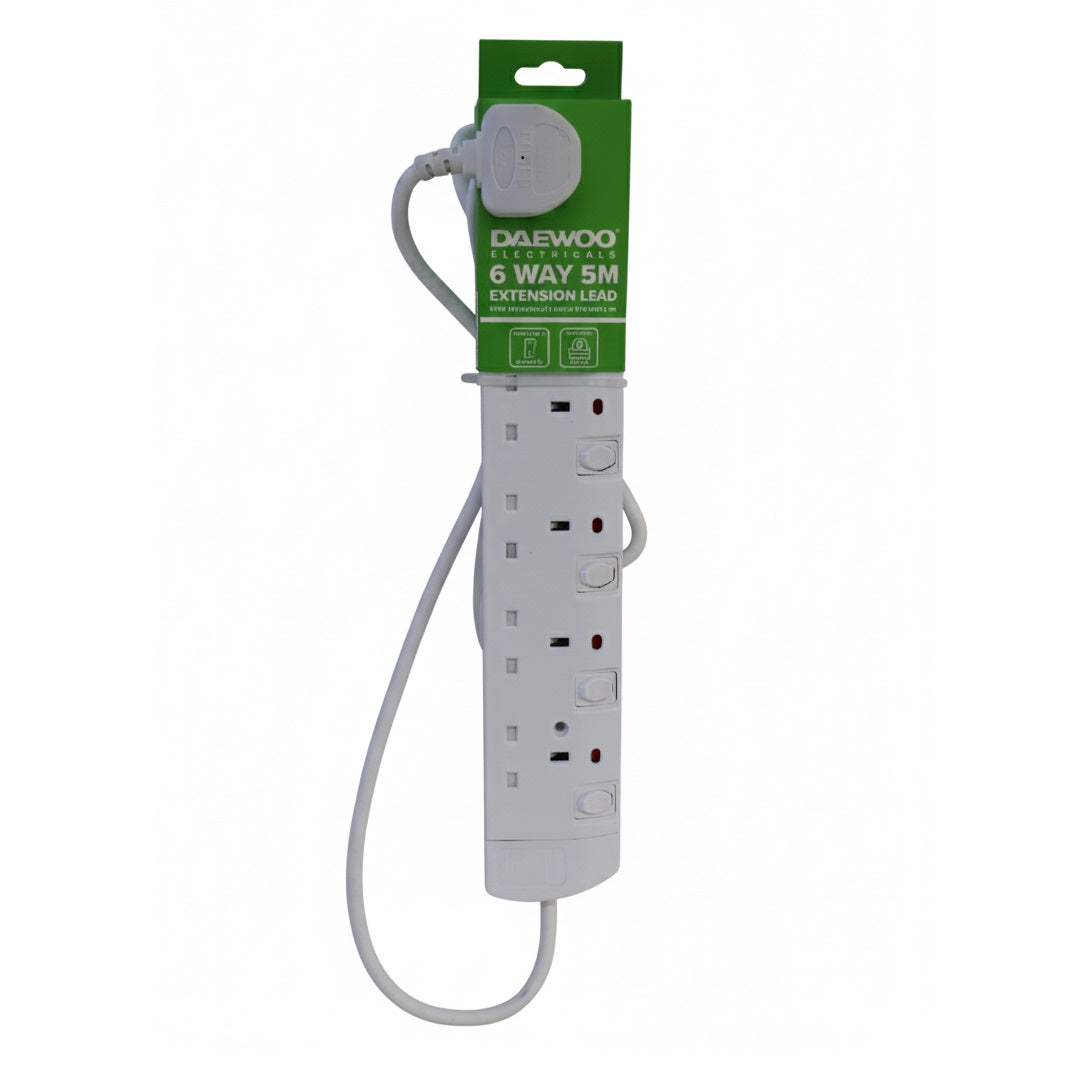 Daewoo 6 Gang Individually Switched Extension Lead White 5Mtr EXT1290