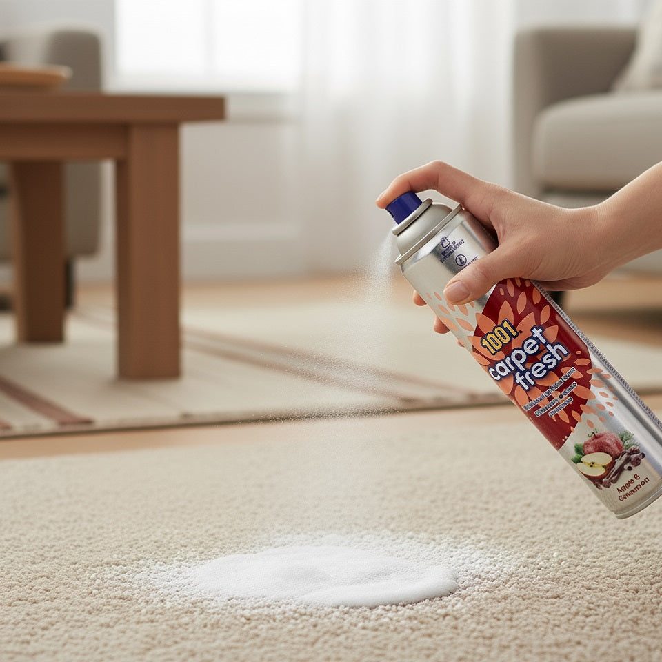 1001 Apple and Cinnamon Fragrance Carpet Freshener 300ml S33414 | Quick-drying Fine Foam | Eliminates Odours at Source | Blended by Fragrance Experts | No Need to Vacuum | Hours of Freshness