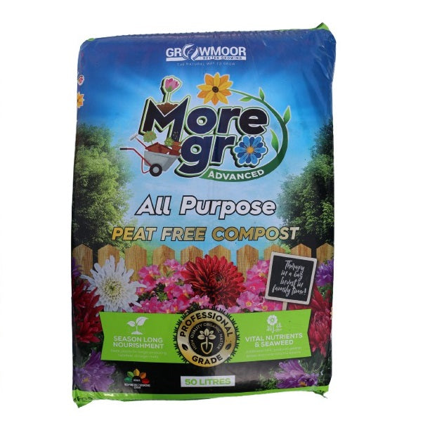 Growmoor MoreGro Advanced All Purpose Peat Free Compost Multicoloured 50Ltr | Professional Grade Organic Blend | Season-Long Nourishment | With Vital Nutrients and Seaweed | Ideal for Pots-Beds and Borders | Improves Water Retention