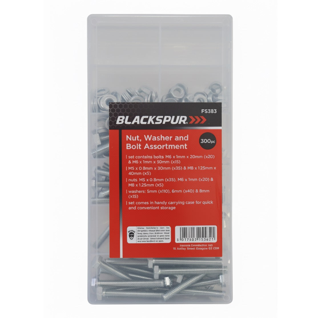 Blackspur Nut Washer and Bolts Assortment Silver 300-Piece FS383