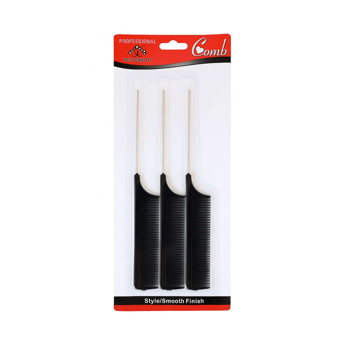 JL Supplies Ltd Pin Tail Comb Black Pack of 3 6708 | Professional | Best Quality | Style-Smooth Finish
