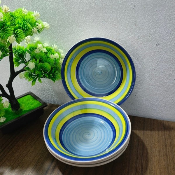 Striped Large Ceramic Serving Bowl Multicoloured 23cm x 6.5cm DK110 | Decorative Bowl for Salad-Pasta or Fruit | Durable Glazed Finish