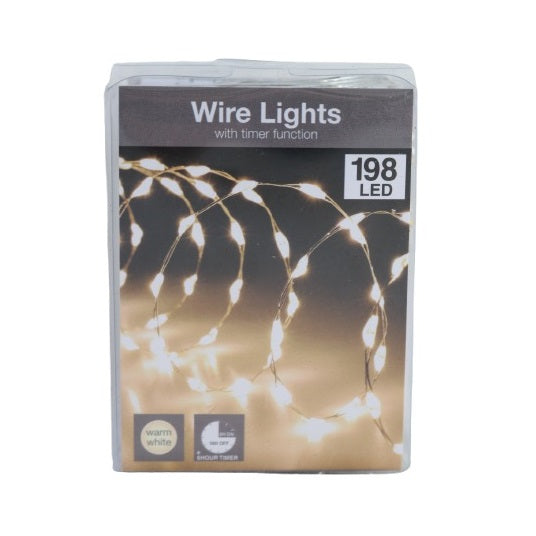 Wire String 198 LED Lights Silver AMZ800140 | Battery Operated with 6Hr Timer | Indoor-Outdoor Decorative Lighting | For Bedroom-Party-Wedding and Christmas