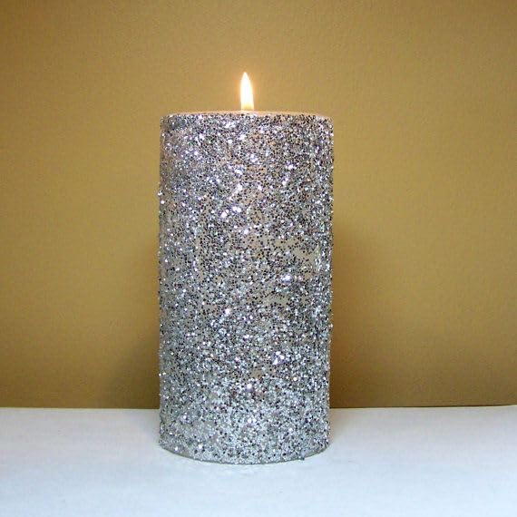 SiL Glitter Pillar Candle Grey 7cm x 14cm XMS1737 | Decorative Sparkle Candle | For Parties-Weddings and Home Decor