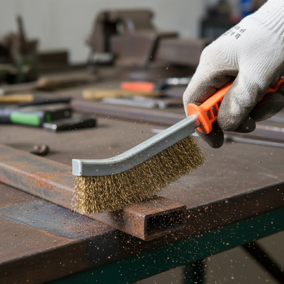 Green Jem Tools Scratch Brush Multicolour HTSBC | Heavy Duty Wire Brush with Strong Plastic Handle | Used for Removing Rust-Corrosion-Paint and Primer | Producing a Clean Surface | Ideal for Accessing Hard to Reach Places