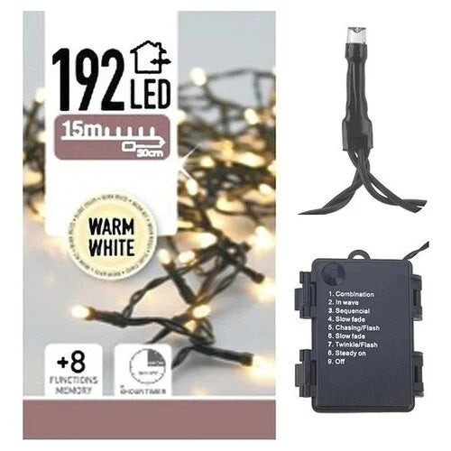 192 LED Warm White Christmas Lights Black 14.5Mtr AX9810160 | With 8 Memory Functions | Perfect for Holiday Decorations | 6Hr Timer