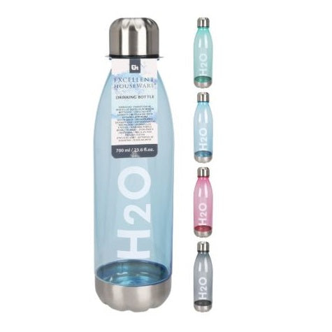 Excellent Housewares Drinking Bottle Assorted Colours 700ml Pack of 1 997100460 | Stainless Steel Base | BPA-Free | Leak-Proof and Durable
