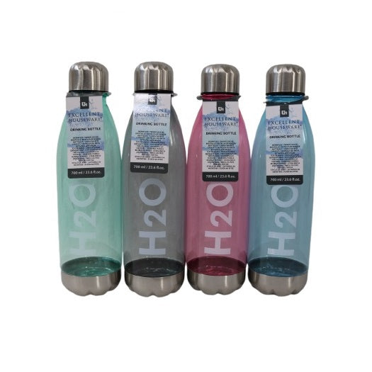 Excellent Housewares Drinking Bottle Assorted Colours 700ml Pack of 1 997100460 | Stainless Steel Base | BPA-Free | Leak-Proof and Durable
