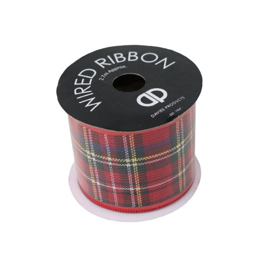 Davies Products Wired Ribbon Tartan and Red 2.7Mtr 56860 | For Crafts-Gift Wrapping and Decor