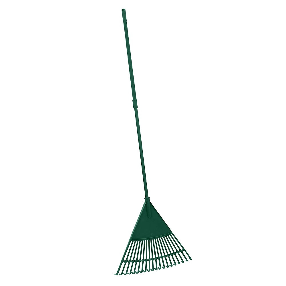 JVL Telescopic Garden Rake Green H108-152cm x W45cm x D4cm 20-062 | Multi-Use Broom and Rake | Telescopic Handle that easily Adjusts | Lightweight and Durable