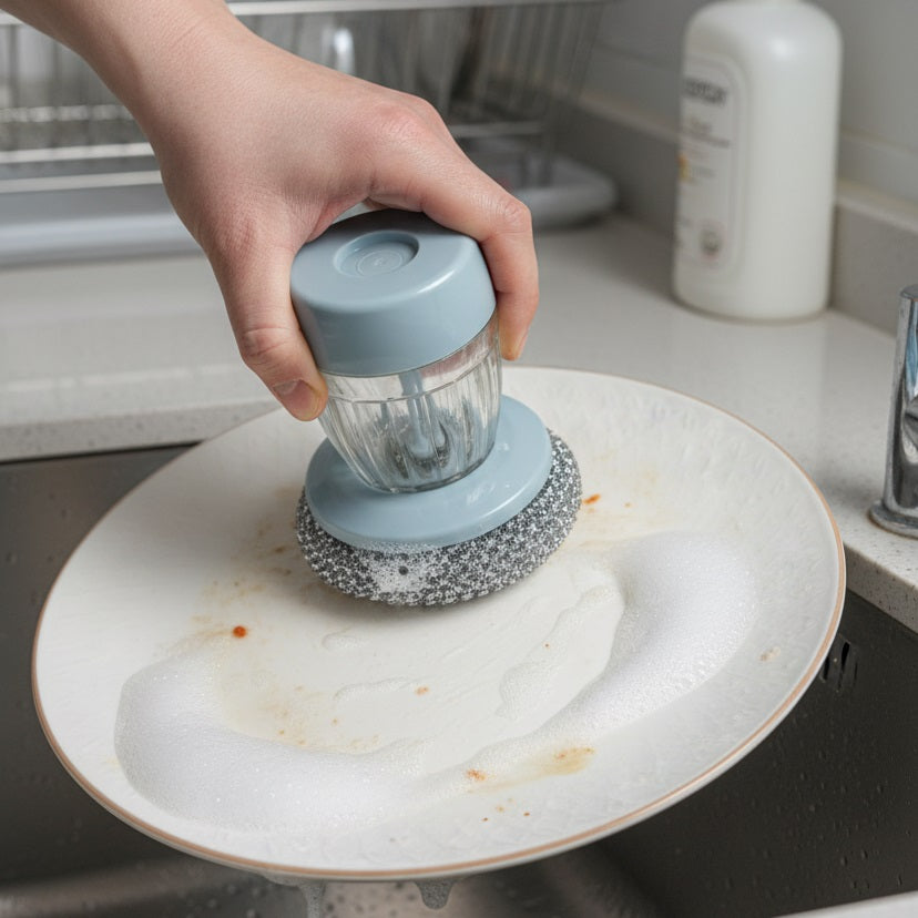 Soap Dispensing Washing Up Scrubber Light Blue and Silver AG062A