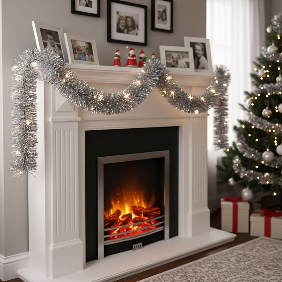Christmas Decoration Champagne Tinsel Garland on Roll Silver 10Mtr CAA754510