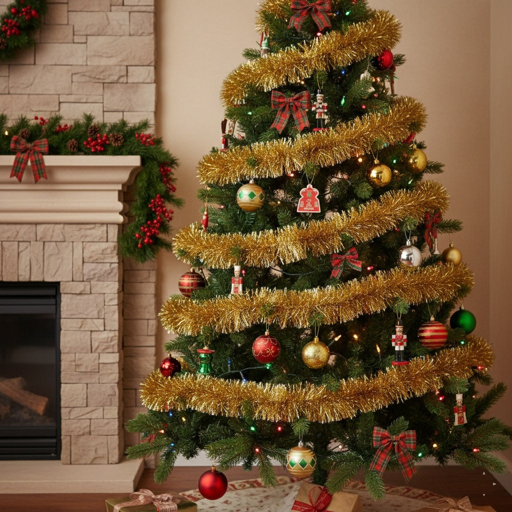 Christmas Decoration Champagne Tinsel Garland on Roll Golden 10Mtr CAA754500