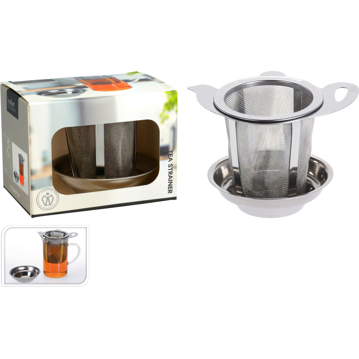 Excellent Houseware Stainless Steel Tea Strainer with Holder Silver 10cm x 8cm x 7cm 170495410