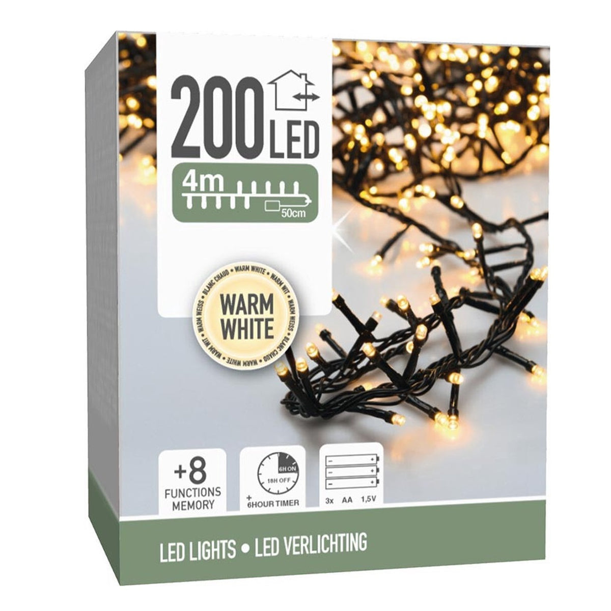 200 Warm White Christmas Lights Black 4Mtr AX8417710 | With 8 Memory Functions | Perfect for Holiday Decorations | 6Hr Timer