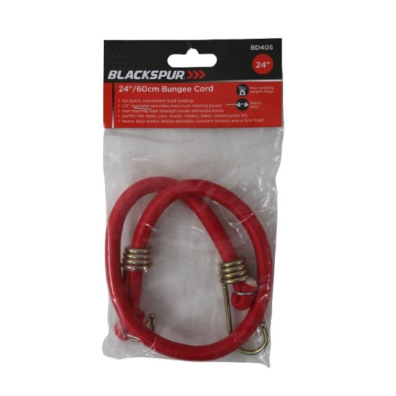 Blackspur Heavy Duty Bungee Cord with Metal Hooks Red 60cm BD405 | Elastic Tie Down Strap | For Cars-Bikes-Trailers and Outdoor Use | For Quick-Convenient and Load Binding | 0.5-Inch Diameter | Non-marring High Strength Hooks | Max Working Weight 12Kg