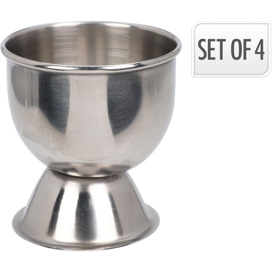 Excellent Houseware Stainless Steel Egg Cups Chrome Pack of 4 A15000010 | Durable and Easy to Clean Boiled Egg Holders | Classic Design for Breakfast Table | Dishwasher Safe Metal Egg Cups