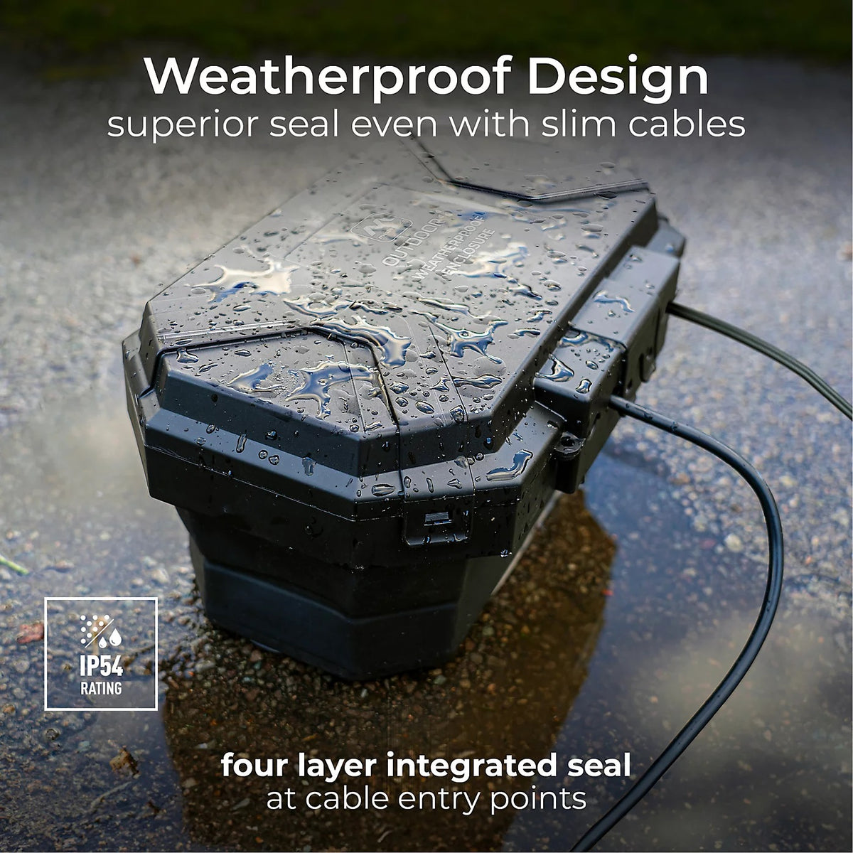 Masterplug Outdoor Weatherproof Power Kit Black WDBC84BP | 4 Socket | 8Mtr Extension Lead | IP54 Rated | Safe Power Solution for Garden and DIY Use | Ideal for Festive Lights and Outdoor Tools | 13A Rated | Collapsible Design