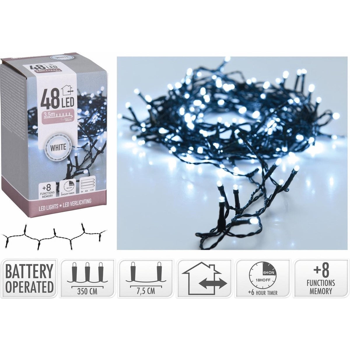 48 White Christmas Lights Black 3.5Mtr AX9810020 | With 8 Memory Functions | Perfect for Holiday Decorations | 6Hr Timer