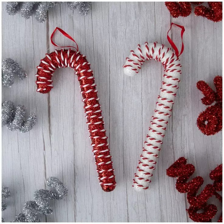 SiL Handcrafted Glitter Candy Cane Assorted Colours 7cm x 7cm x 20cm  Pack of 1 XMR4786 | Hanging Christmas Ornaments | With Sparkle Finish