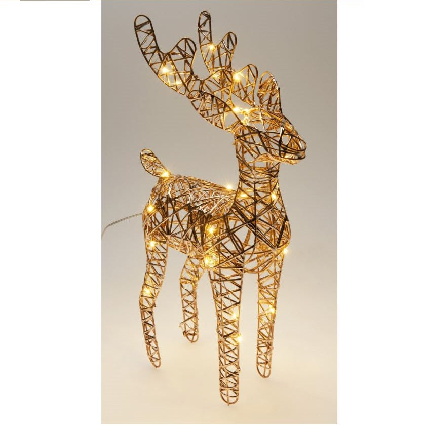 Wire Reindeer Warm White LED Decor Golden 34cm AMZ200600 | With 25 LED | Decoration with Light | Timer 6Hr on and 18Hr off | Battery-Operated