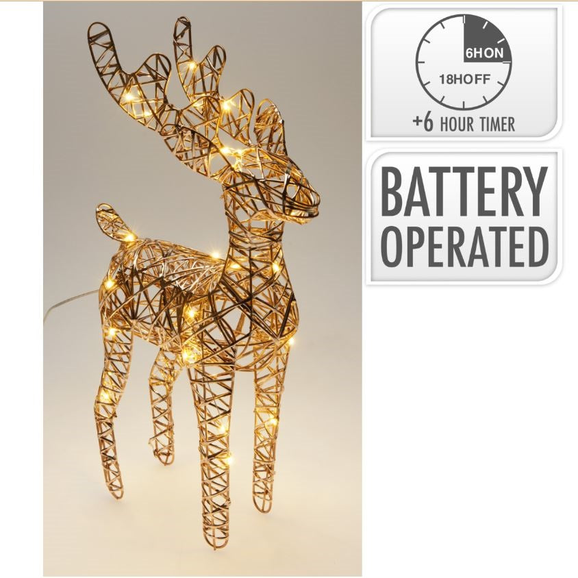 Wire Reindeer Warm White LED Decor Golden 34cm AMZ200600 | With 25 LED | Decoration with Light | Timer 6Hr on and 18Hr off | Battery-Operated