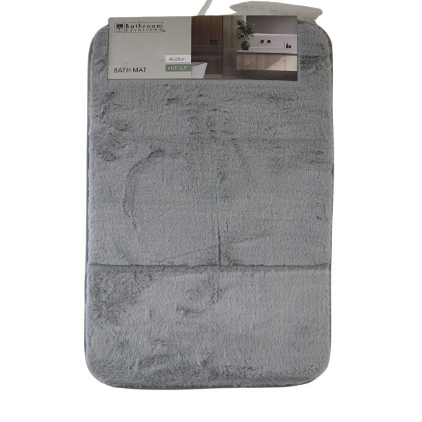 Bathroom Solutions Plush Bath Mat Grey 40cm x 60cm C80653900 | Soft Microfiber Rug | With Anti-Slip Backing | Ultra Absorbent | Quick-Dry Bathroom Floor Mat