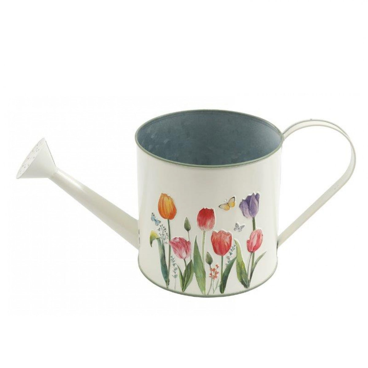SiL Interiors Metal Watering Can Multicoloured 37cm x 17cm x 16cm 264g OR7951 | Floral Tulip Design | Decorative Garden Watering Jug with Long Spout | Durable Indoor and Outdoor Use | Ideal for Plants-Flowers and Home Decor
