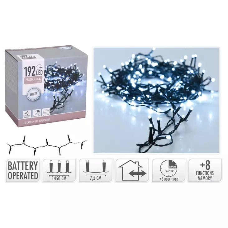 192 LED White Christmas Lights Black 14.5Mtr AX9810060 | With 8 Memory Functions | Perfect for Holiday Decorations | 6Hr Timer