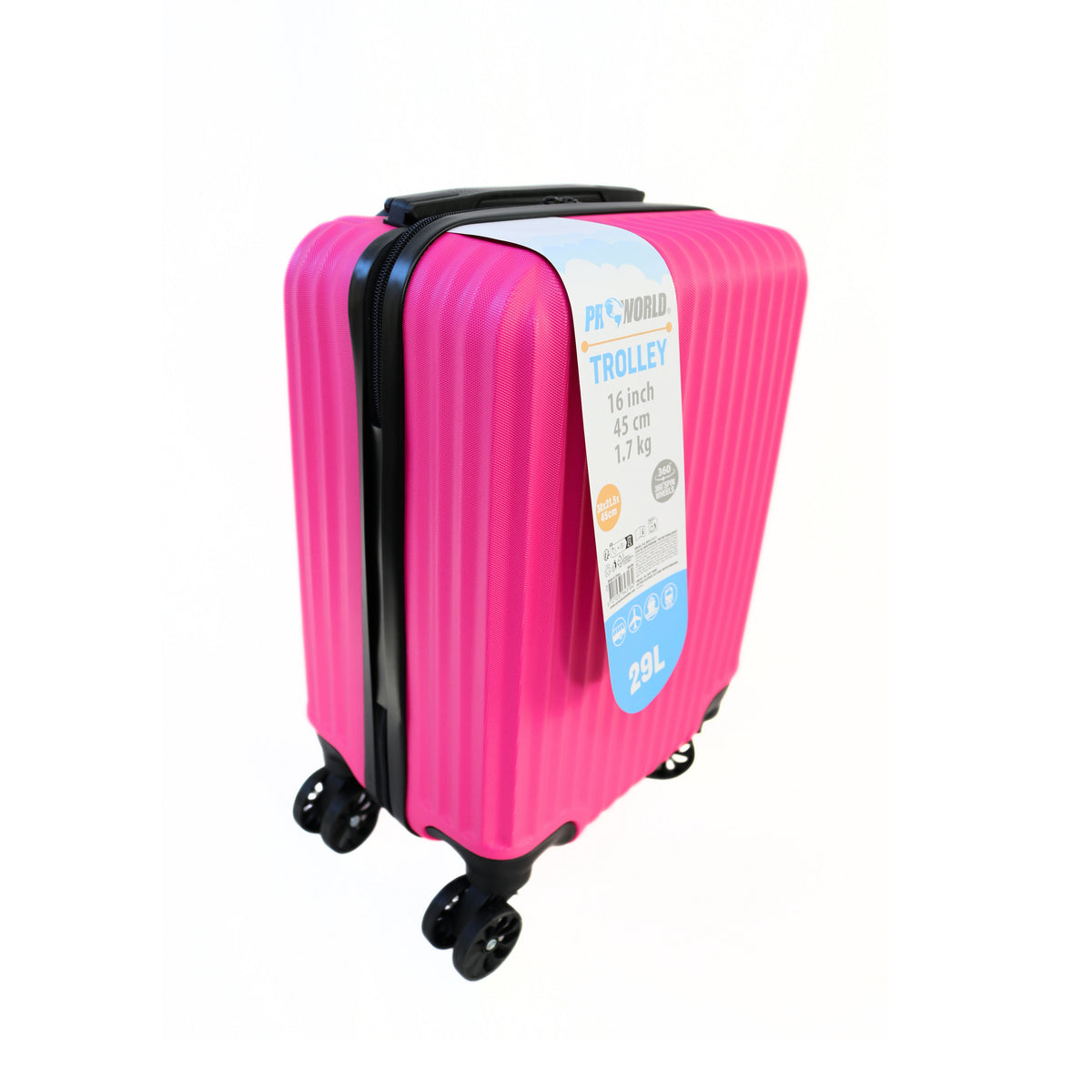 ProWorld Suitcase Trolley Magenta 29Ltr 30cm x 21.5cm x 45cm S16400110 |360 Degree Spin Wheels