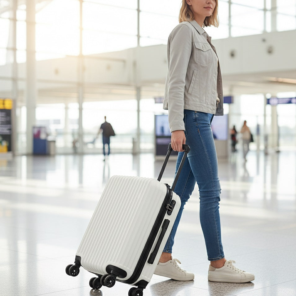ProWorld Suitcase Trolley White 29Ltr 30cm x 21.5cm x 45cm S16400090 | Lightweight | 360 Degree Spin Wheels
