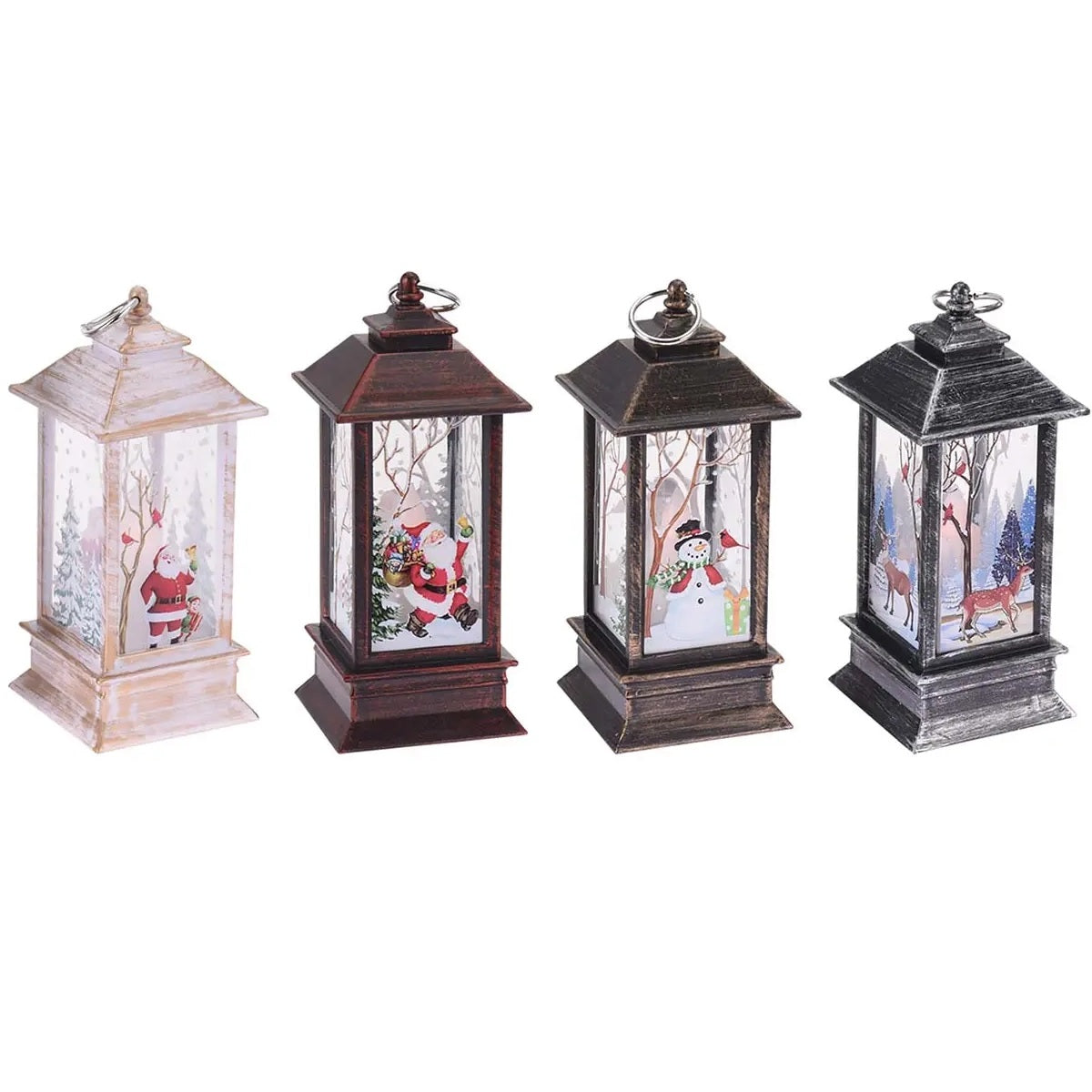 Xmas Print Lantern with LED Lights Assorted 13cm x 5.5cm x 5.5cm Pack of 1 AX5304230