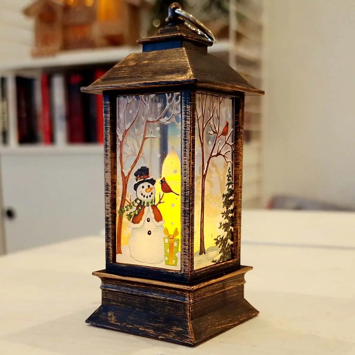 Xmas Print Lantern with LED Lights Assorted 13cm x 5.5cm x 5.5cm Pack of 1 AX5304230
