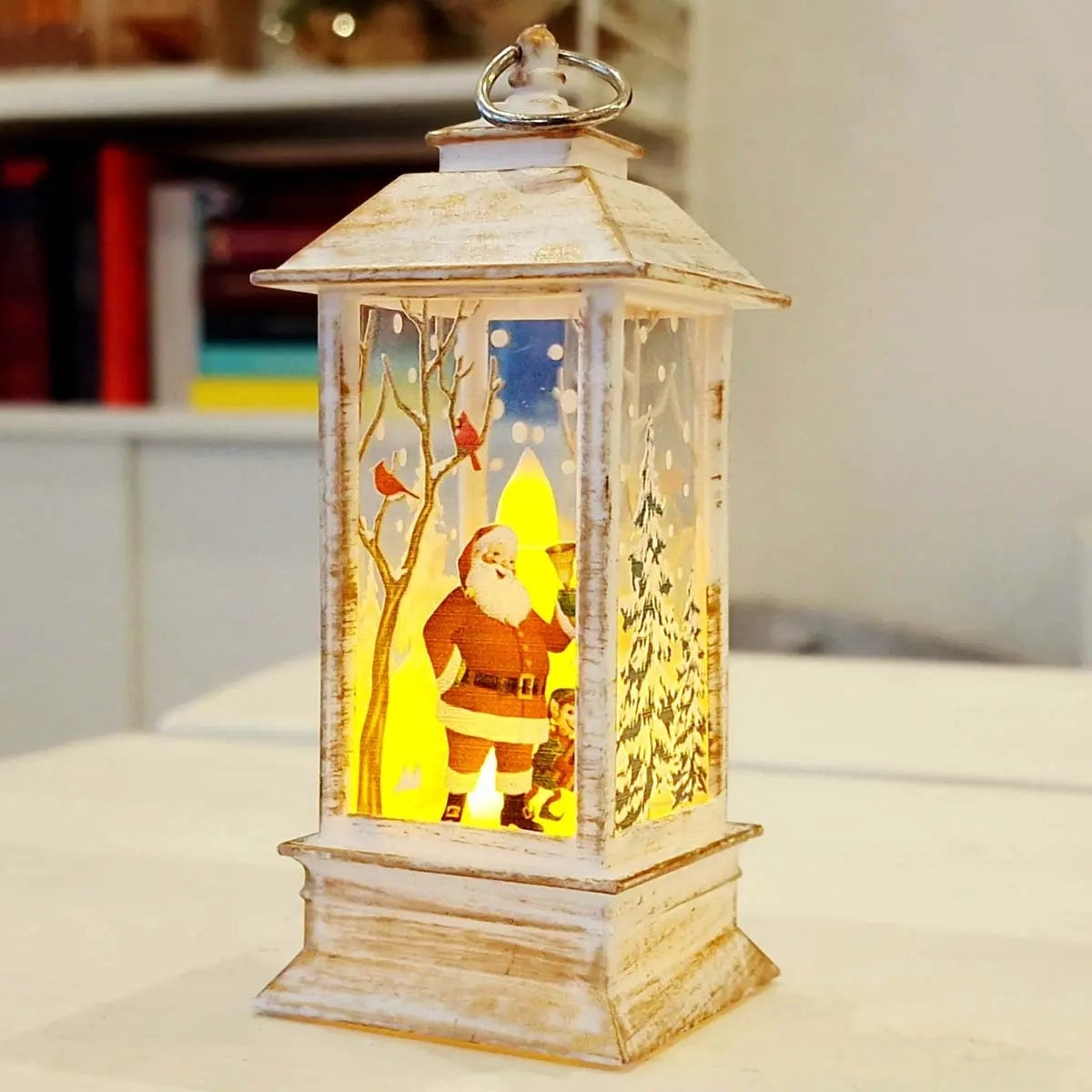 Xmas Print Lantern with LED Lights Assorted 13cm x 5.5cm x 5.5cm Pack of 1 AX5304230