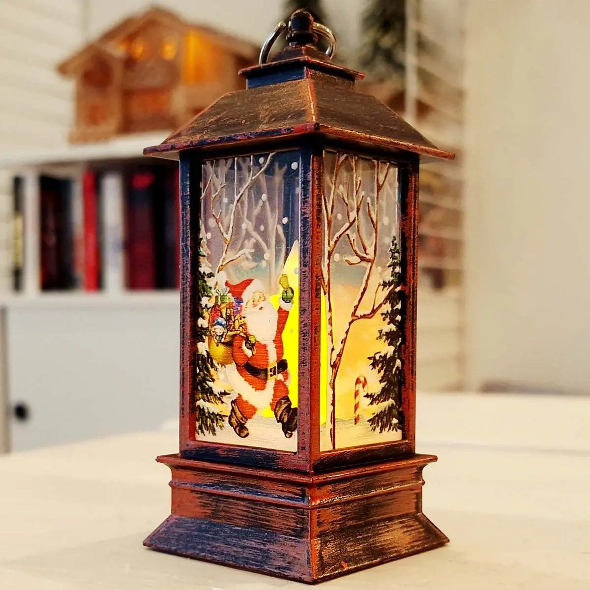 Xmas Print Lantern with LED Lights Assorted 13cm x 5.5cm x 5.5cm Pack of 1 AX5304230
