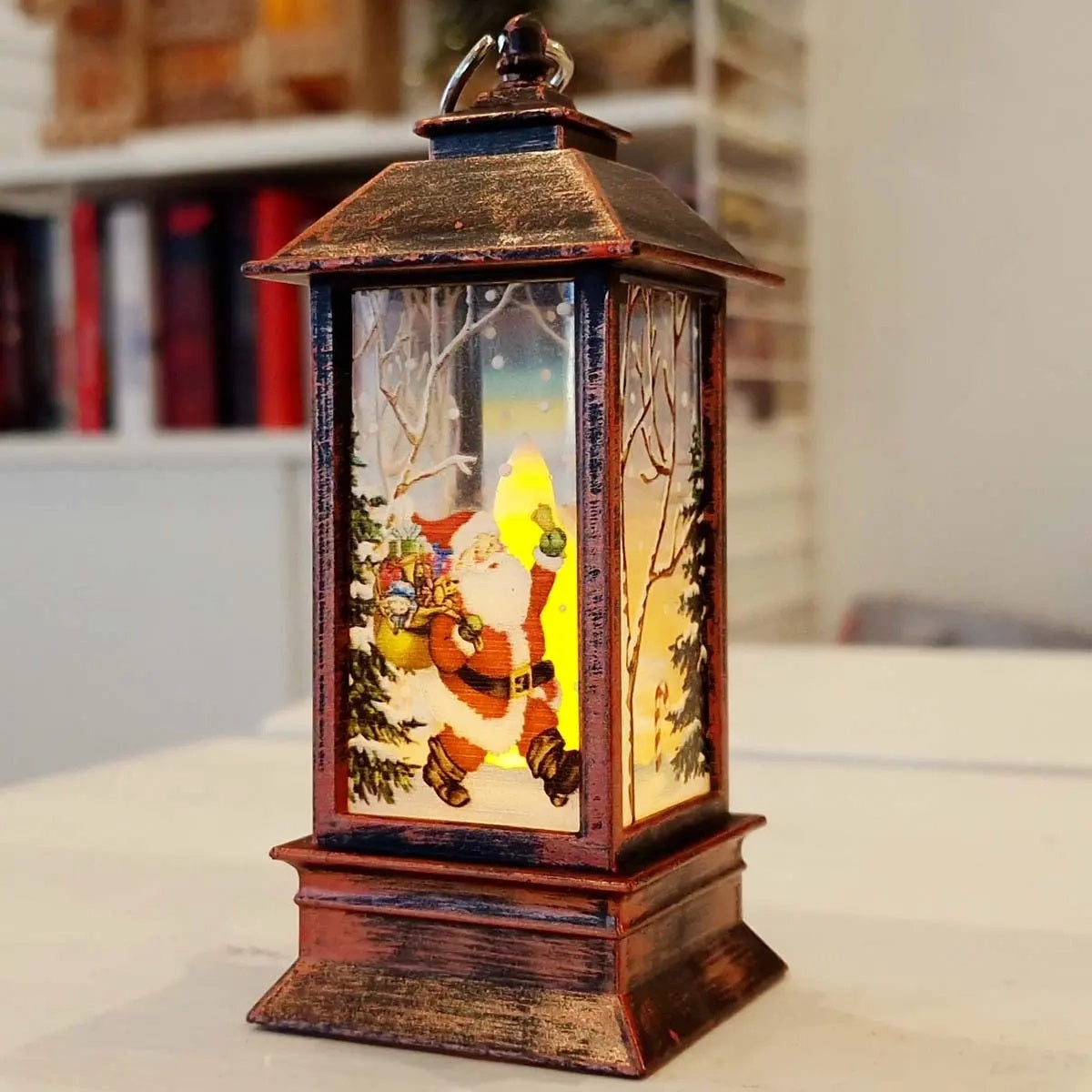 Xmas Print Lantern with LED Lights Assorted 13cm x 5.5cm x 5.5cm Pack of 1 AX5304230