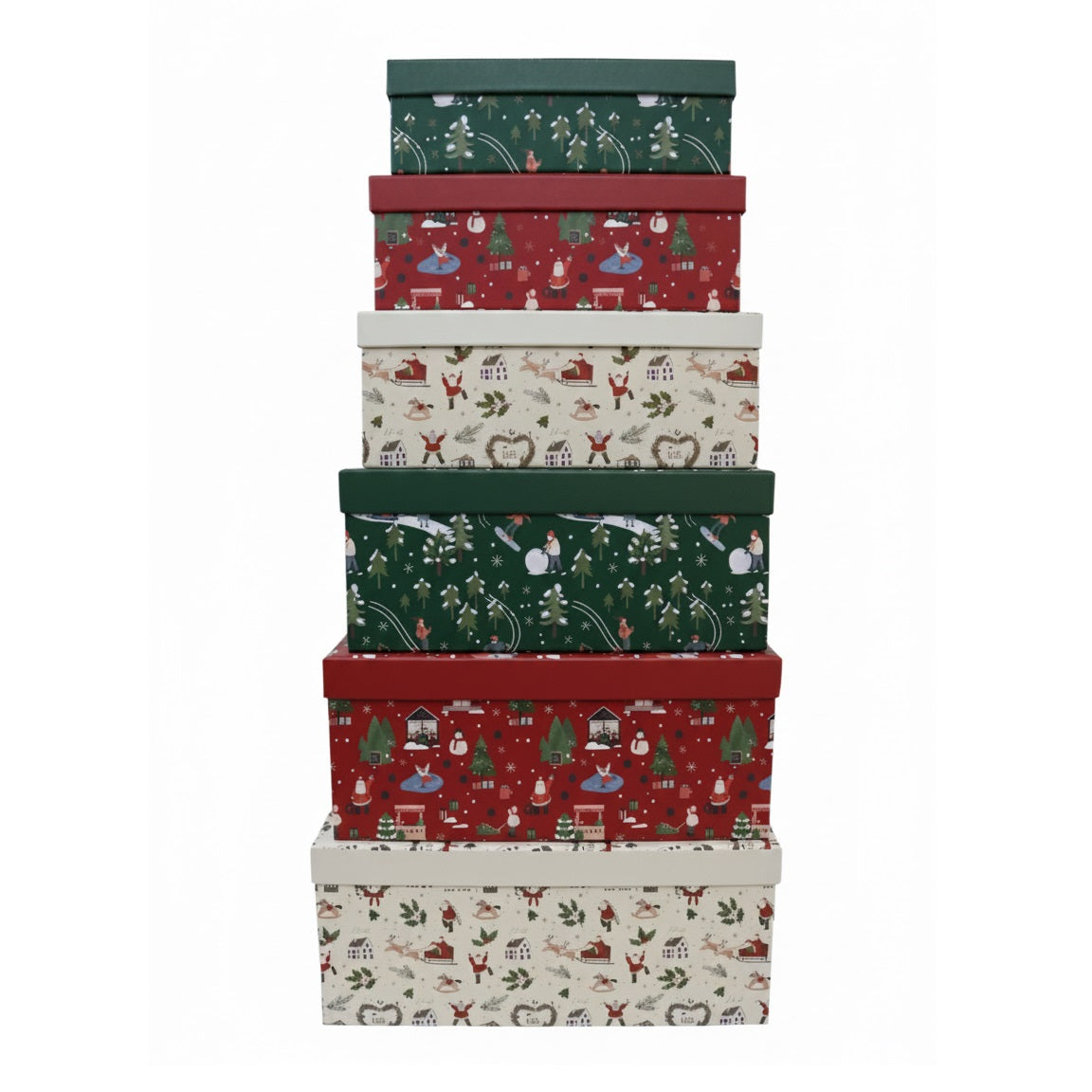 Sifcon Xmas Scene Gift Boxes Assorted Colours 35cm x 27cm x 16cm Set of 6 XMR4413