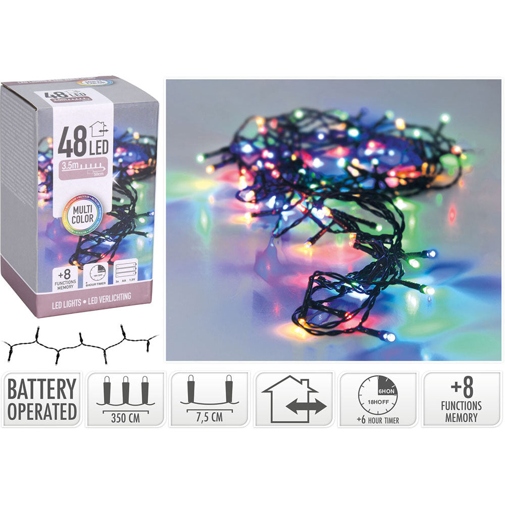 48 Multicolor Christmas LED Lights Black 3.5Mtr AX9810220 | With 8 Memory Functions | Perfect for Holiday Decorations | 6Hr Timer