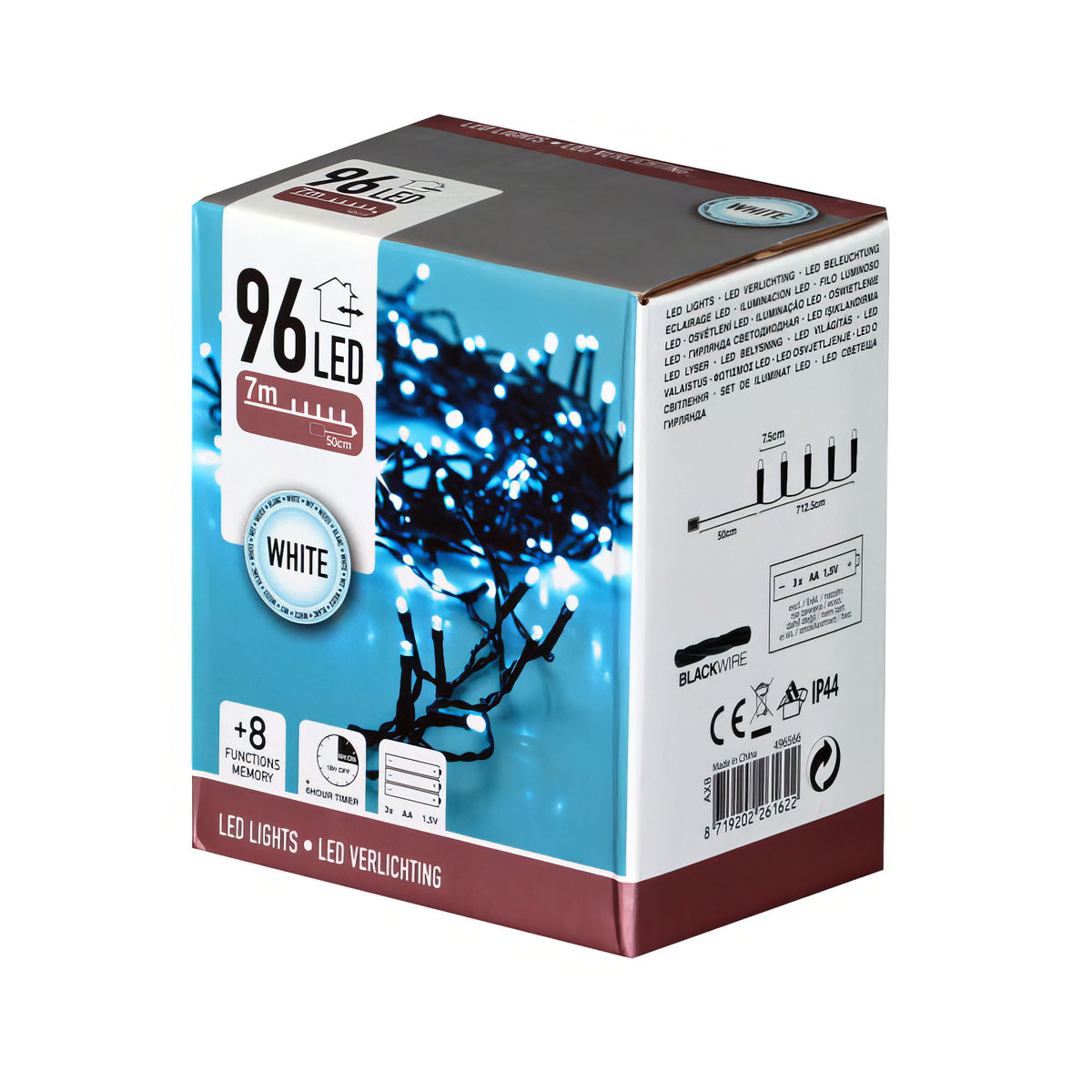 96 LED White Christmas Lights Black 7Mtr AX9810040 | With 8 Memory Functions | Perfect for Holiday Decorations | 6Hr Timer