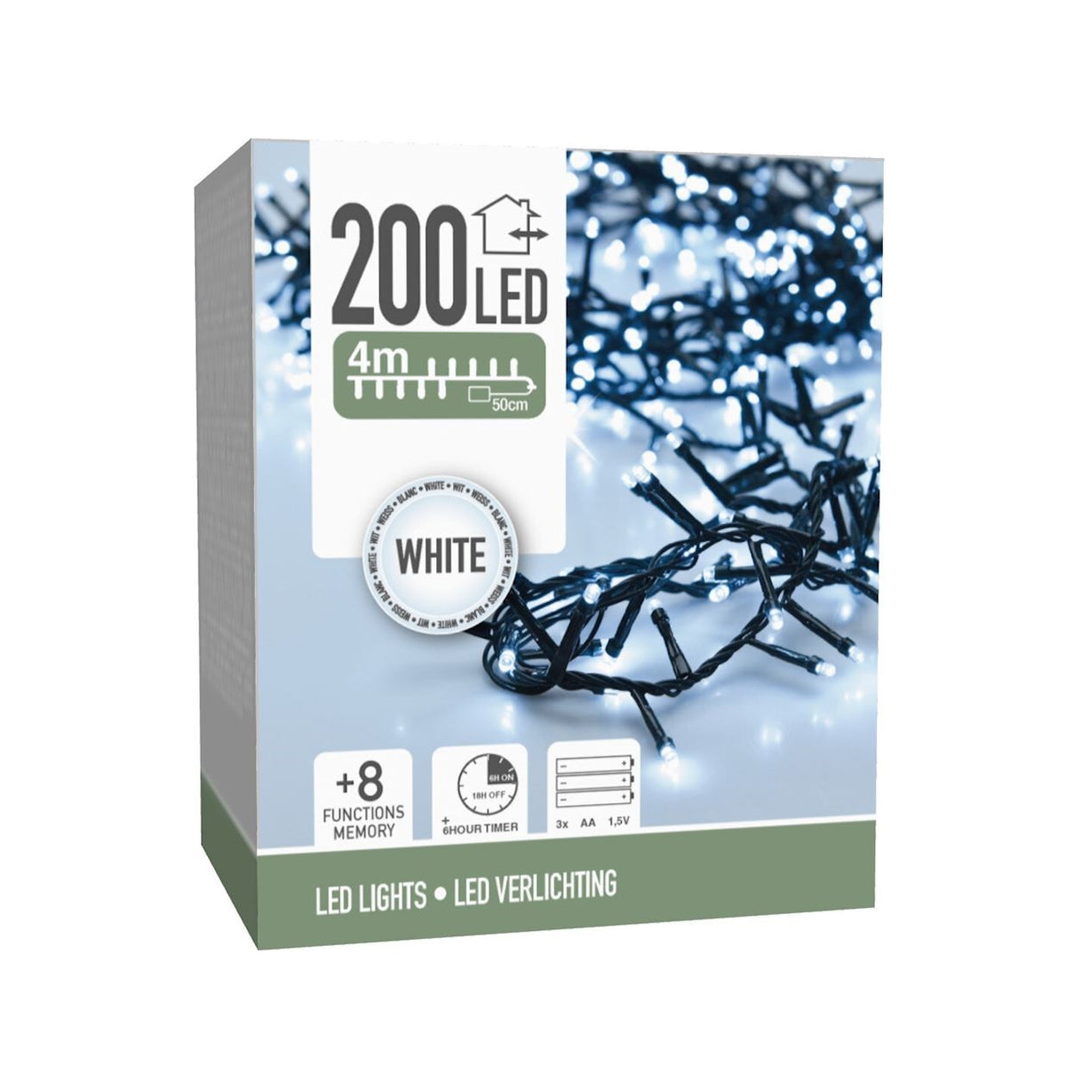 200 LED White Christmas Lights Black 4Mtr AX8417700 | With 8 Memory Functions | Perfect for Holiday Decorations | 6Hr Timer