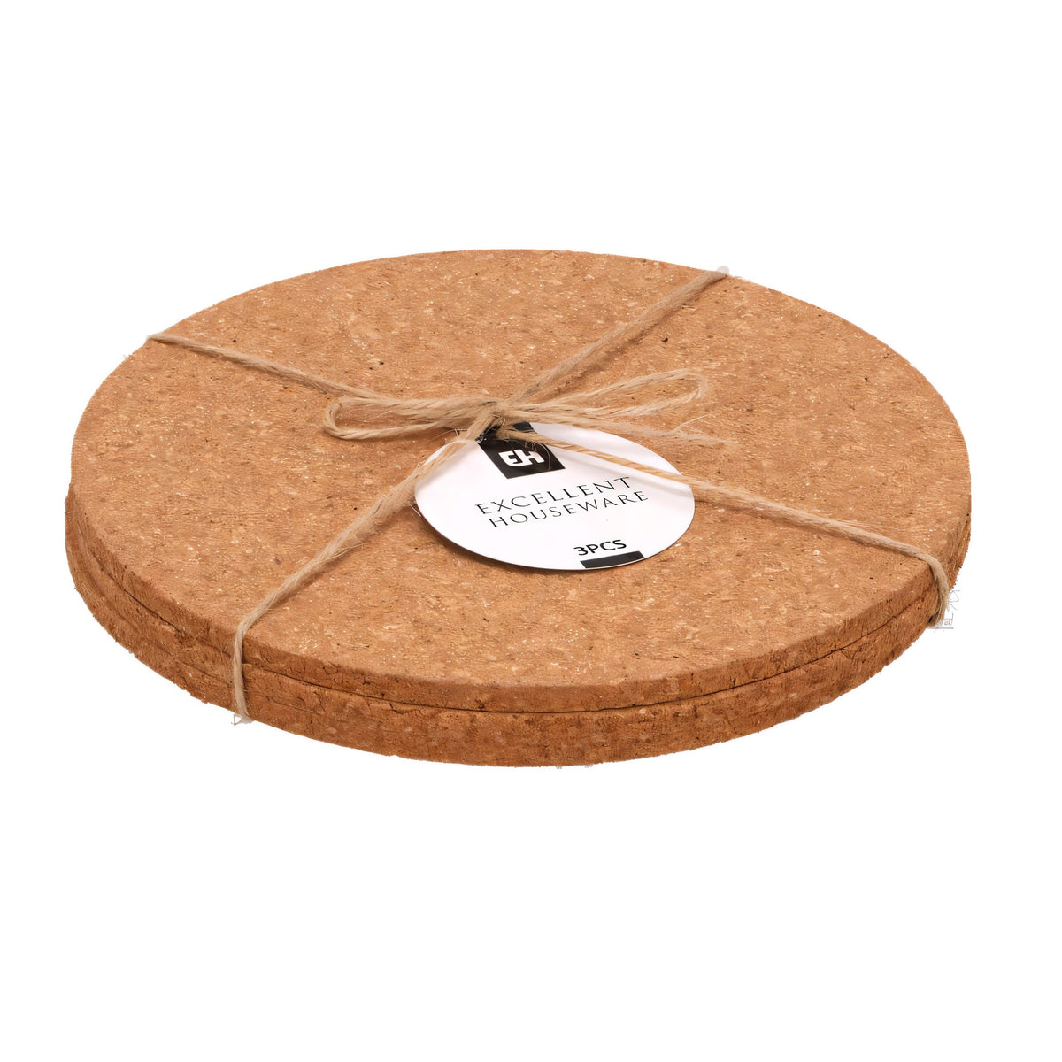 Excellent Houseware Round Cork Coaster Brown Set of 3 19.5cm 836314110