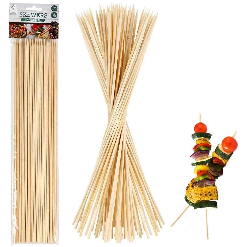 Excellent Houseware Bamboo Skewers Brown 40cm Pack of 50 408100670 | Natural Wooden BBQ Skewers | For Grilling-Kebabs-Snacks and Party Food | Food Prep Essentials