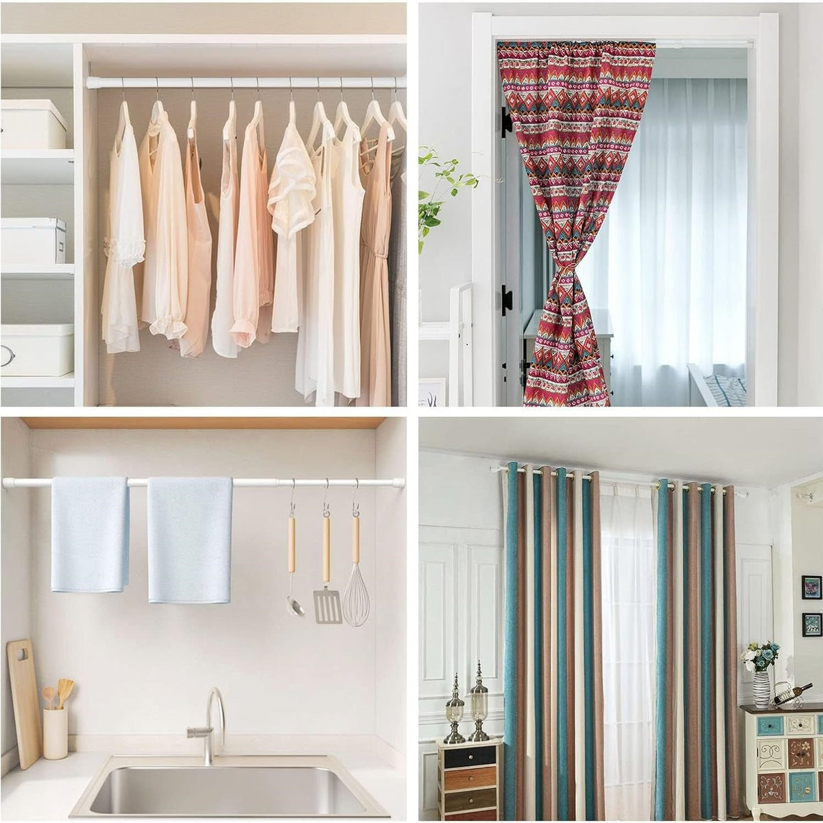 Adorn Extendable Telescopic Pole White 55cmâ€“90cm AJ049 | Adjustable Curtain and Shower Rail Rod for Home Use | Greater Reach and Flexibility