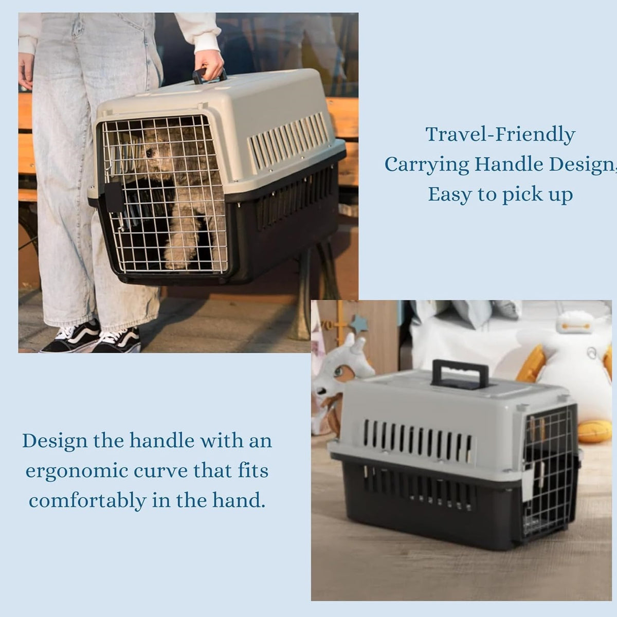 SiL Pet Parlour Small Pet Carrier Black and Grey 48cm x 32cm x 30cm 1490g PE1427 | Secure Travel Crate for Cats and Small Pets | Durable Ventilated Design with Metal Door | Easy Carry Handle | Ideal for Vet Visits and Car Travel