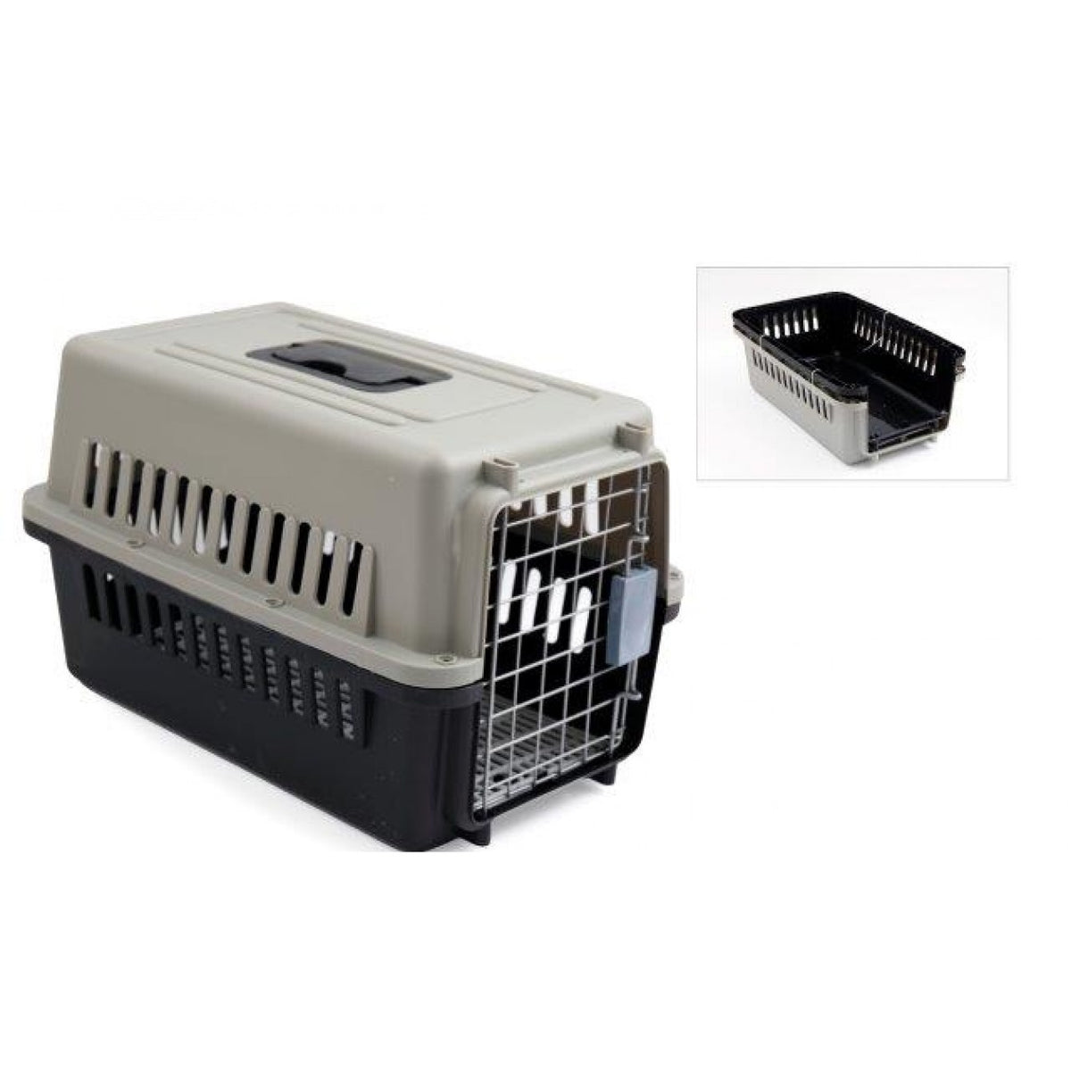 SiL Pet Parlour Small Pet Carrier Black and Grey 48cm x 32cm x 30cm 1490g PE1427 | Secure Travel Crate for Cats and Small Pets | Durable Ventilated Design with Metal Door | Easy Carry Handle | Ideal for Vet Visits and Car Travel